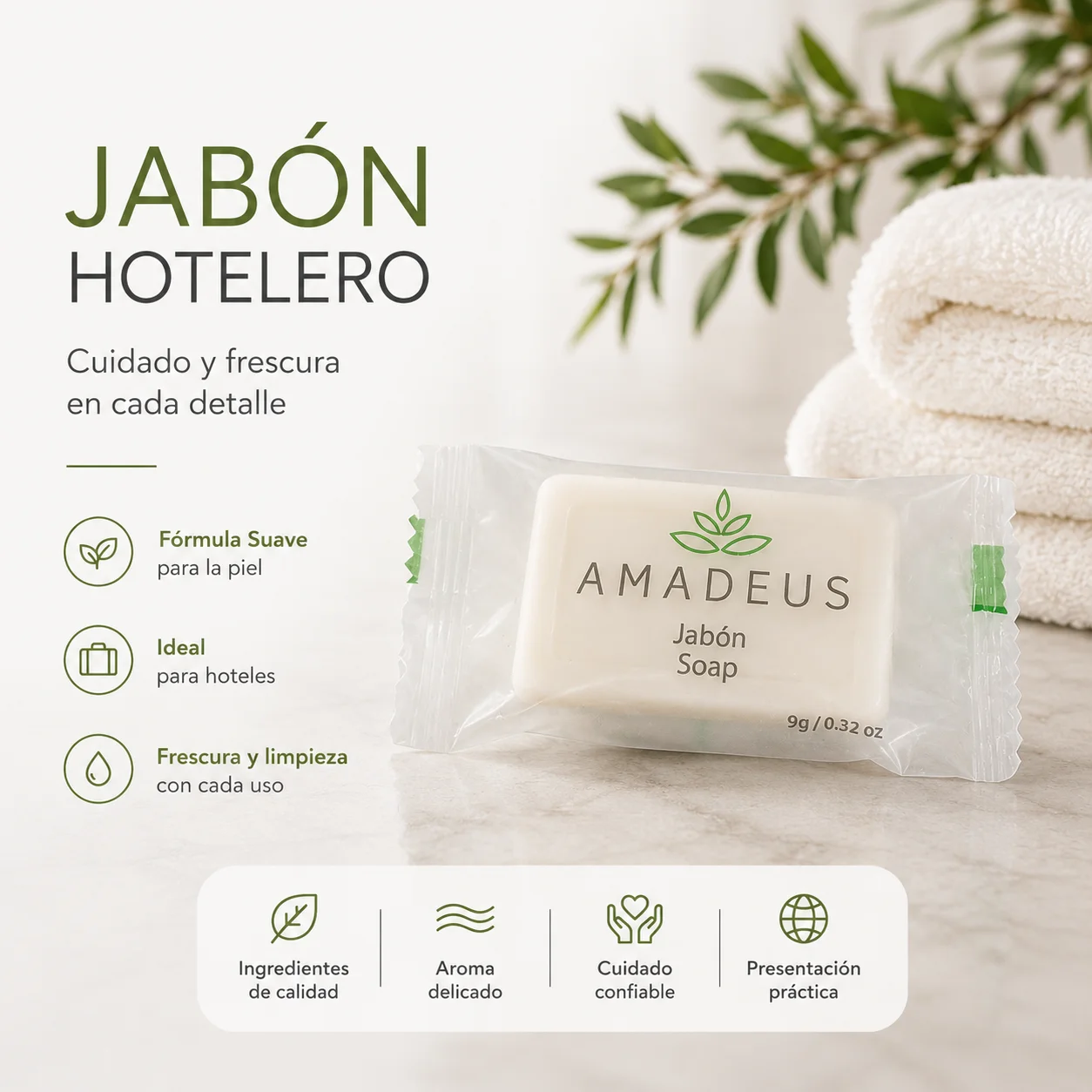 Jabón hotelero Amadeus de 9 gramos