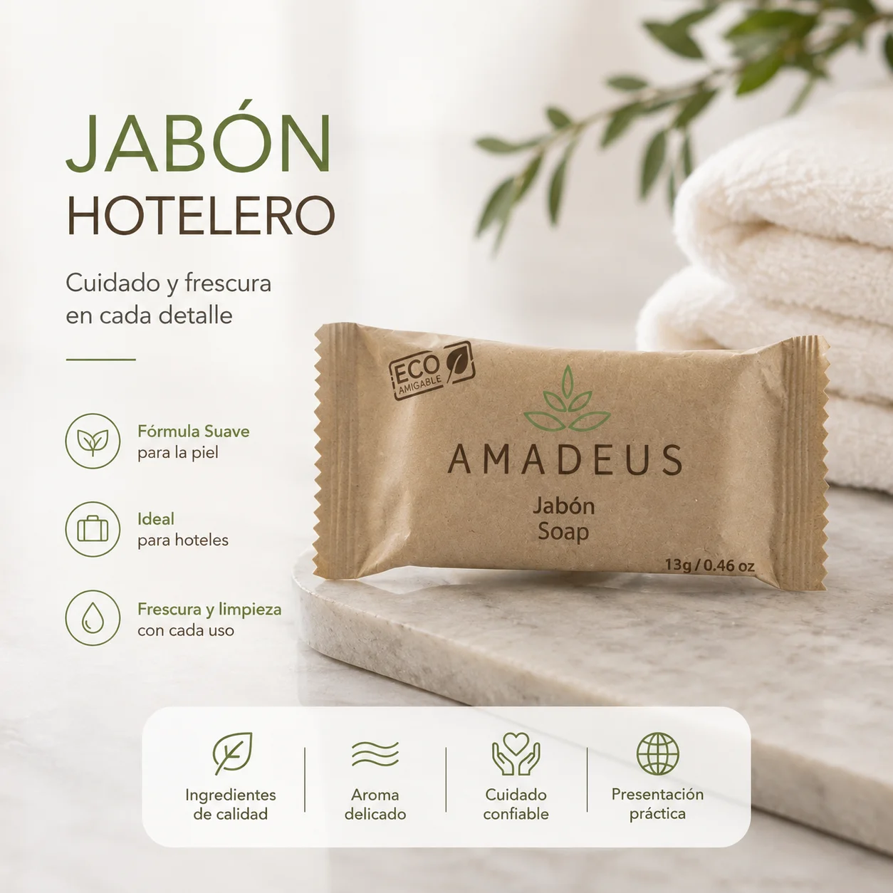 Jabón hotelero Amadeus de 13 gramos