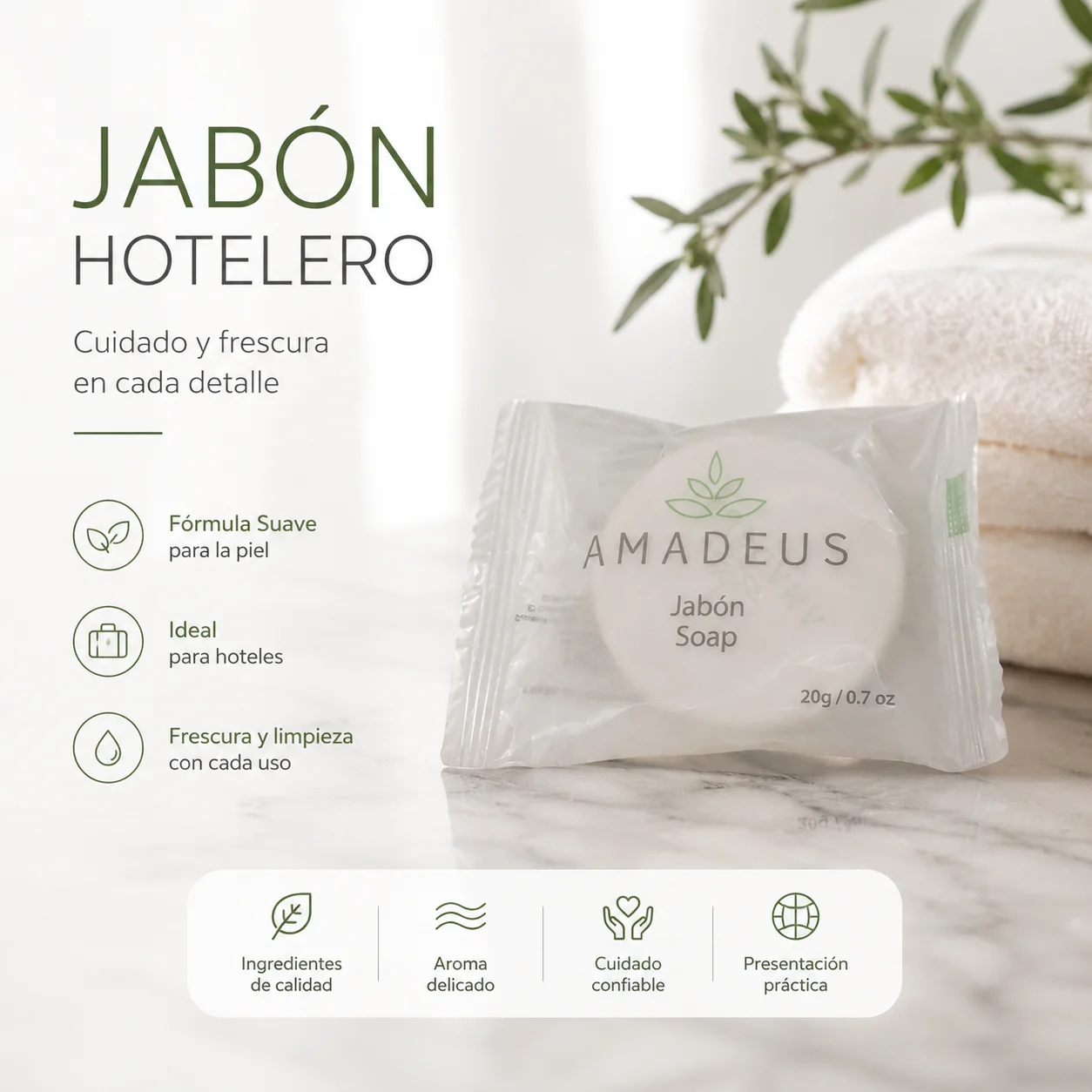 Jabón hotelero Amadeus de 20 gramos
