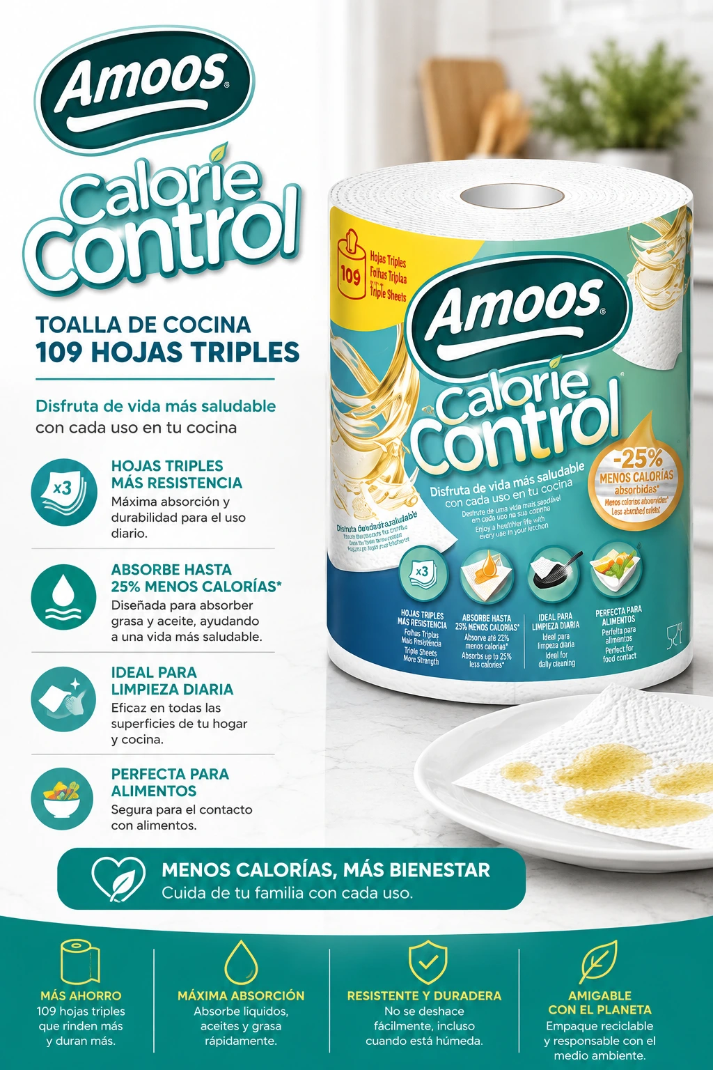 Toalla cocina Calorie 109 hojas Amoos