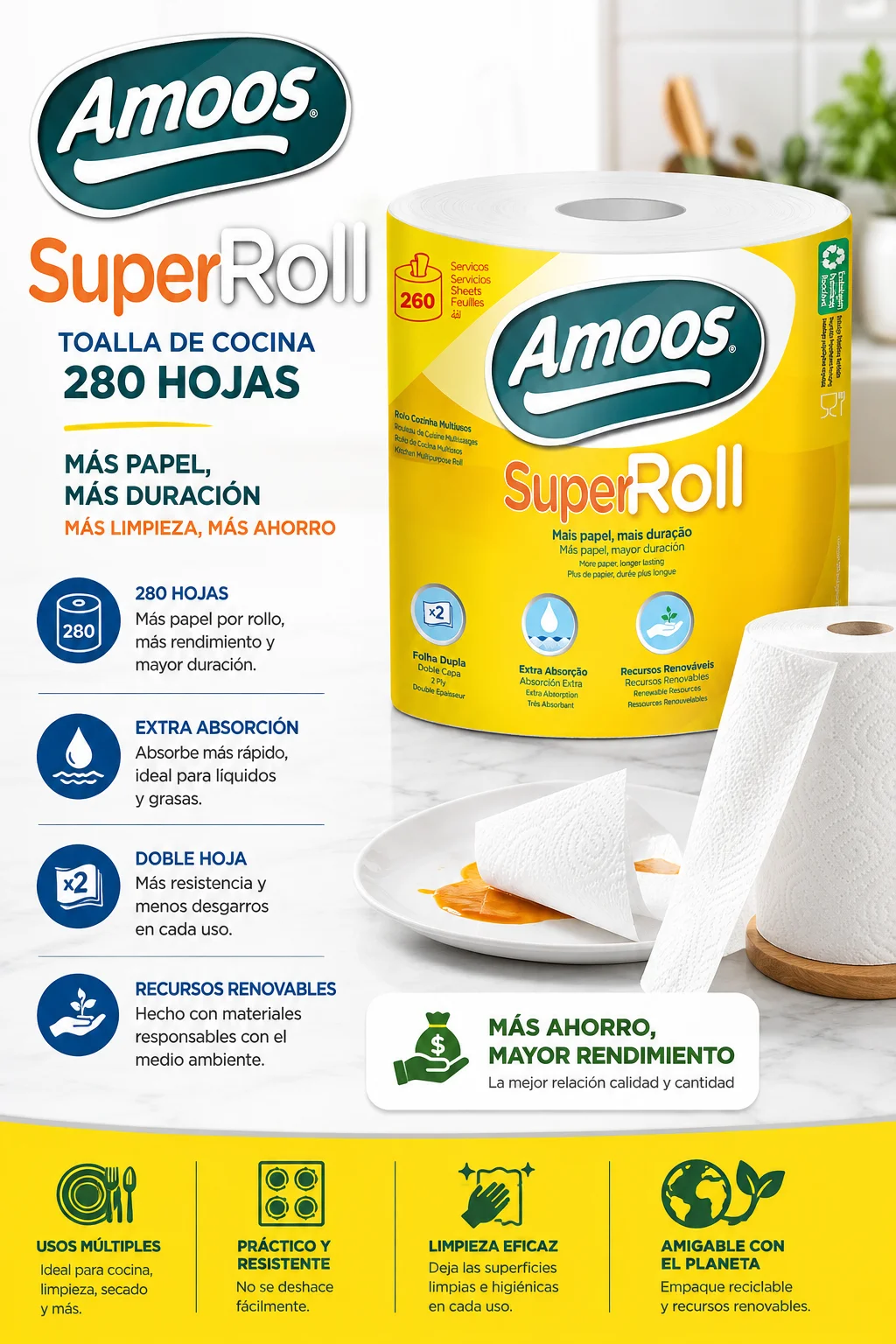 Toalla cocina 280 hojas Amoos