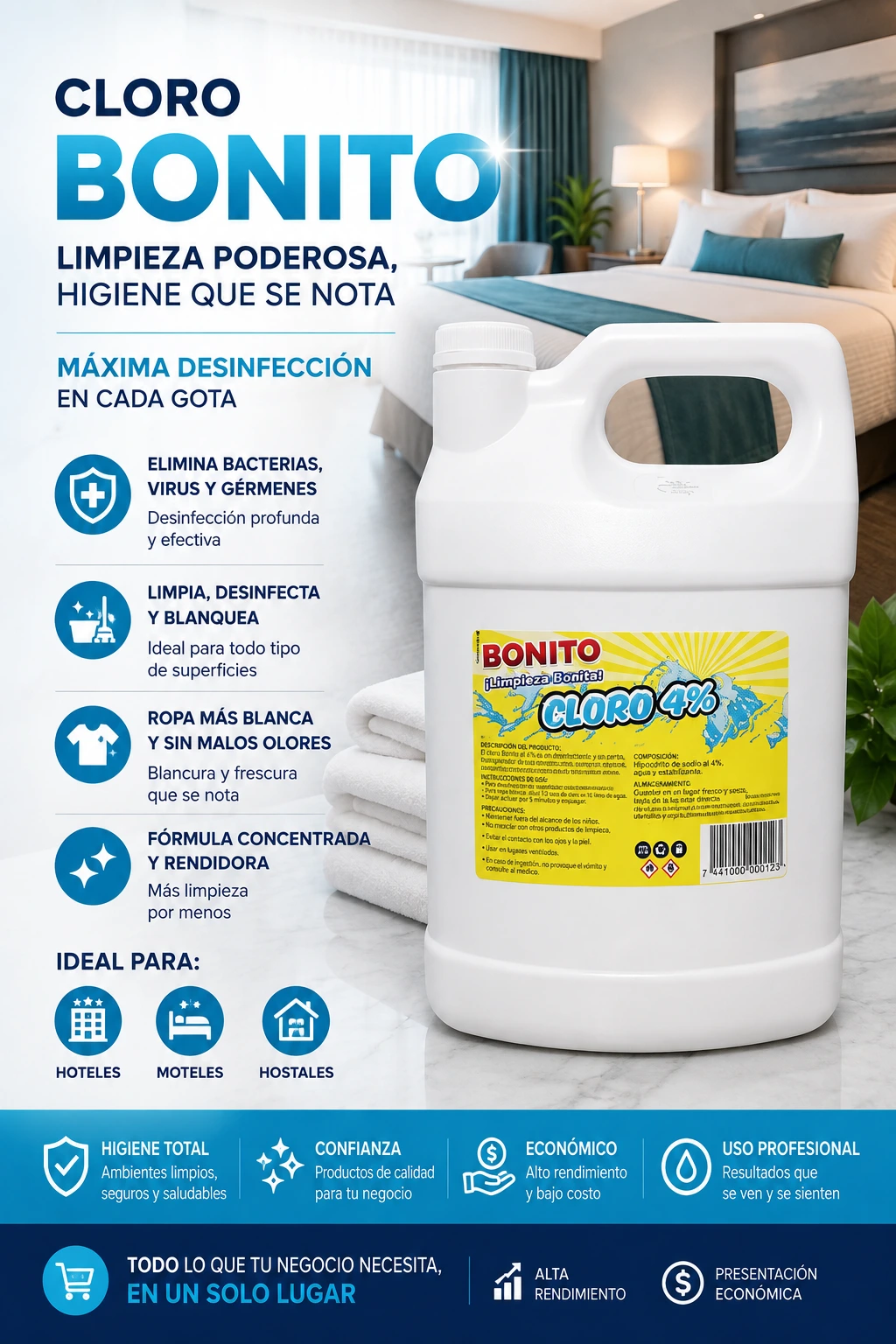 Cloro Galón 4% marca Bonito