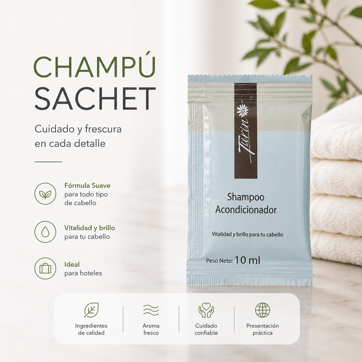 Sachet de champu y acondiconador Turín de 10ml