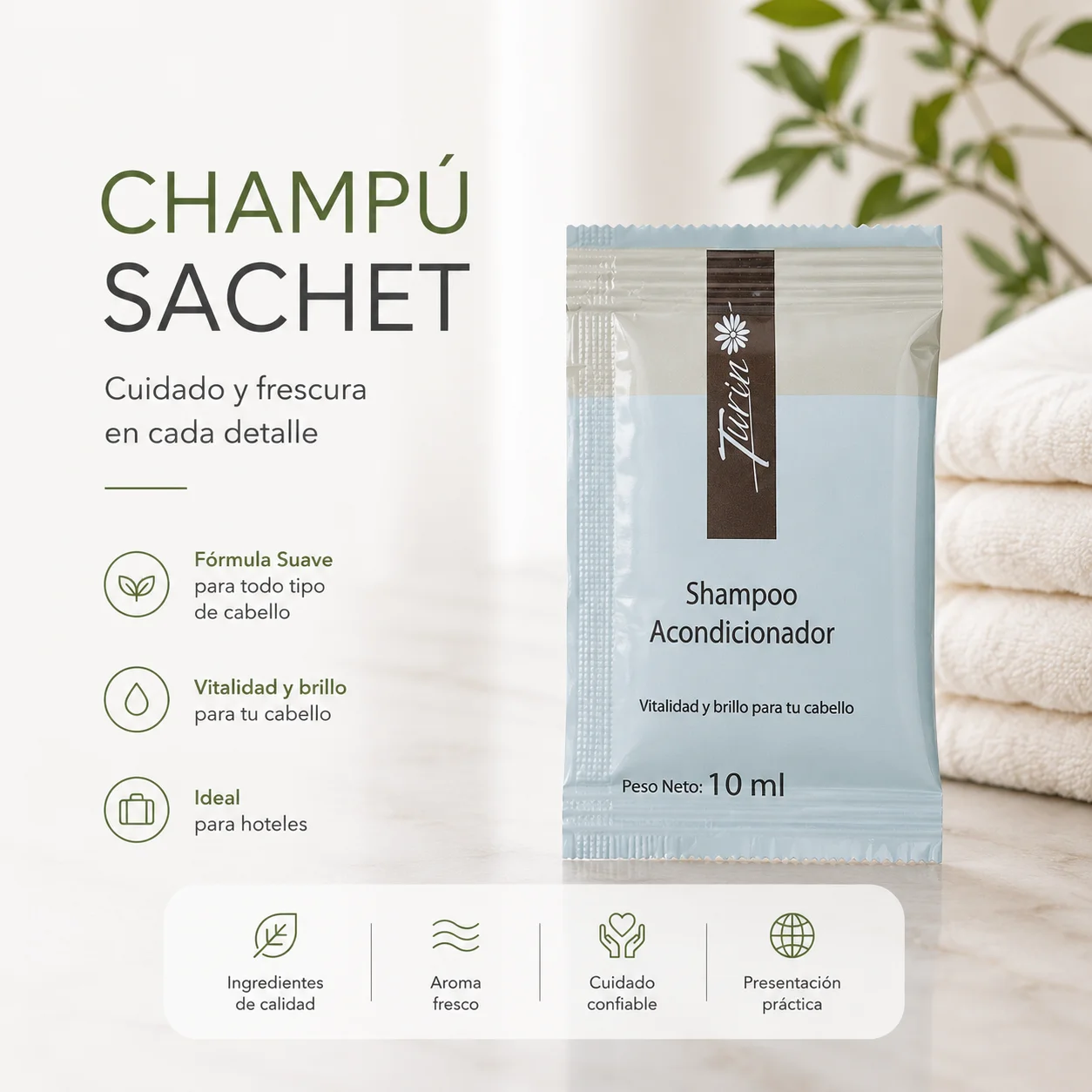 Sachet de champu y acondiconador Turín de 10ml