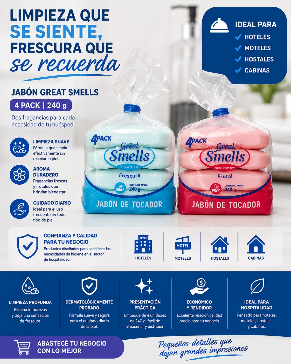 Jabón pastilla Great Smells 4 pack pequeño 240 gramos